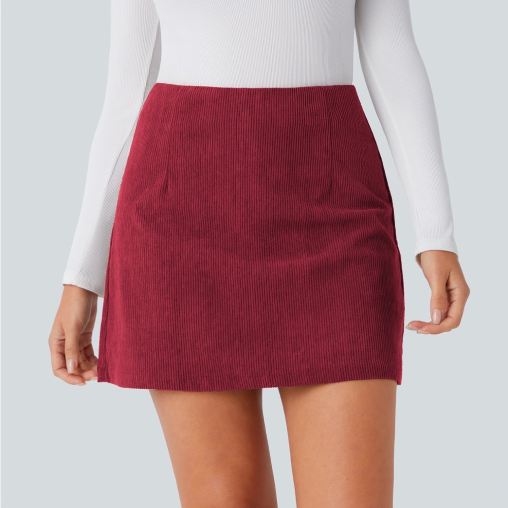 Halara High Waisted A line mini pomegranate corduroy casual skirt, longer length